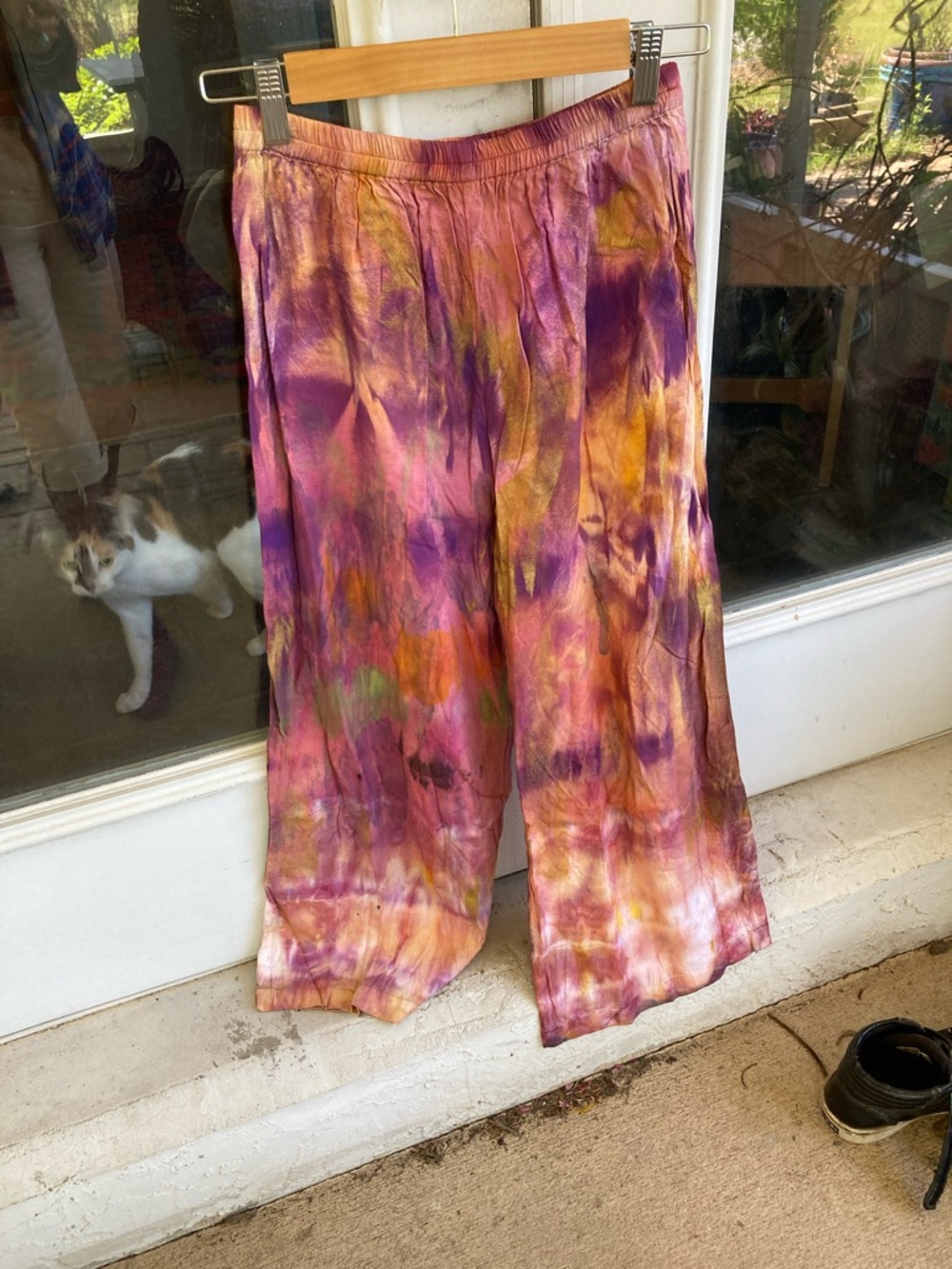 Hand Crafted Wide Leg Tie-Dye Pants in Purple, Gold, Pink - Picture 9 of 9